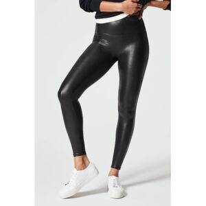 Spanx Faux Leather Leggings Med‎ Black Rocker Sexy Moto Biker Edgy Goth Grunge